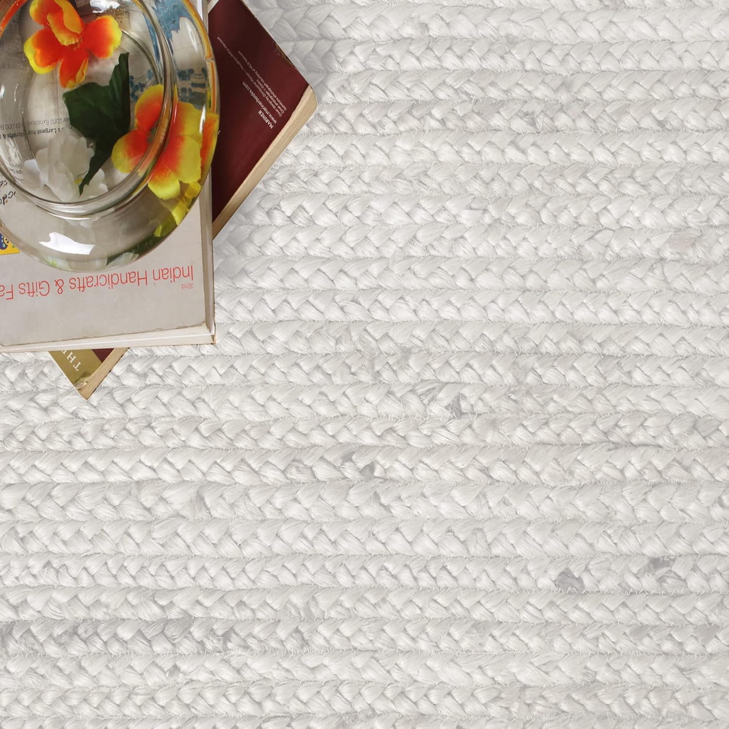 Signature Loom Alfombra decorativa de yute hecha a mano (3 x 5 pies), alfombra de yute suave y cómoda, alfombra de yute blanco para traer una