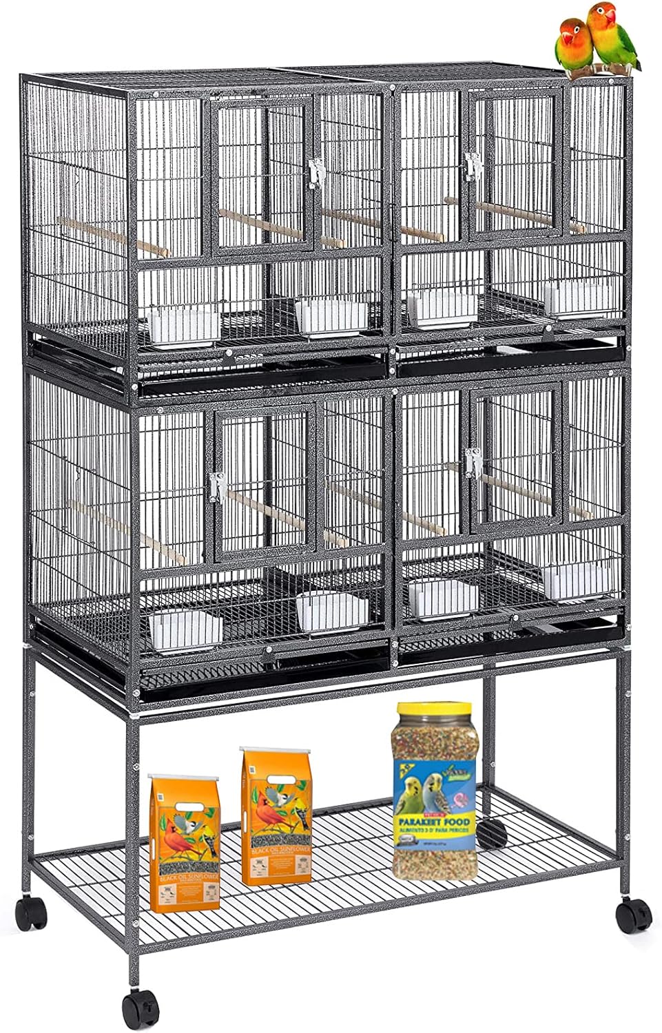 Doble centro apilable con puertas laterales divididas, caja de anidación para criador, cría de pájaros, jaula doble rodante para aviarios, canarios,