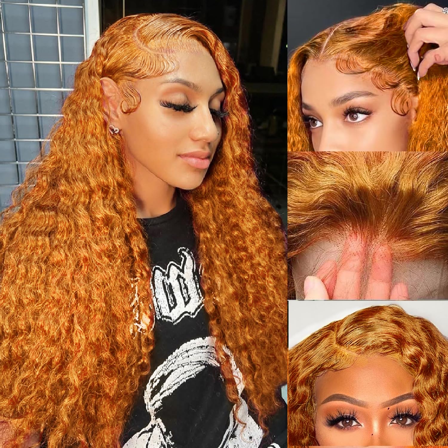 Pelucas de cabello humano con encaje frontal de jengibre de 30 pulgadas, pelucas de cabello humano rizado con encaje HD de 13 x 4 pulgadas, color