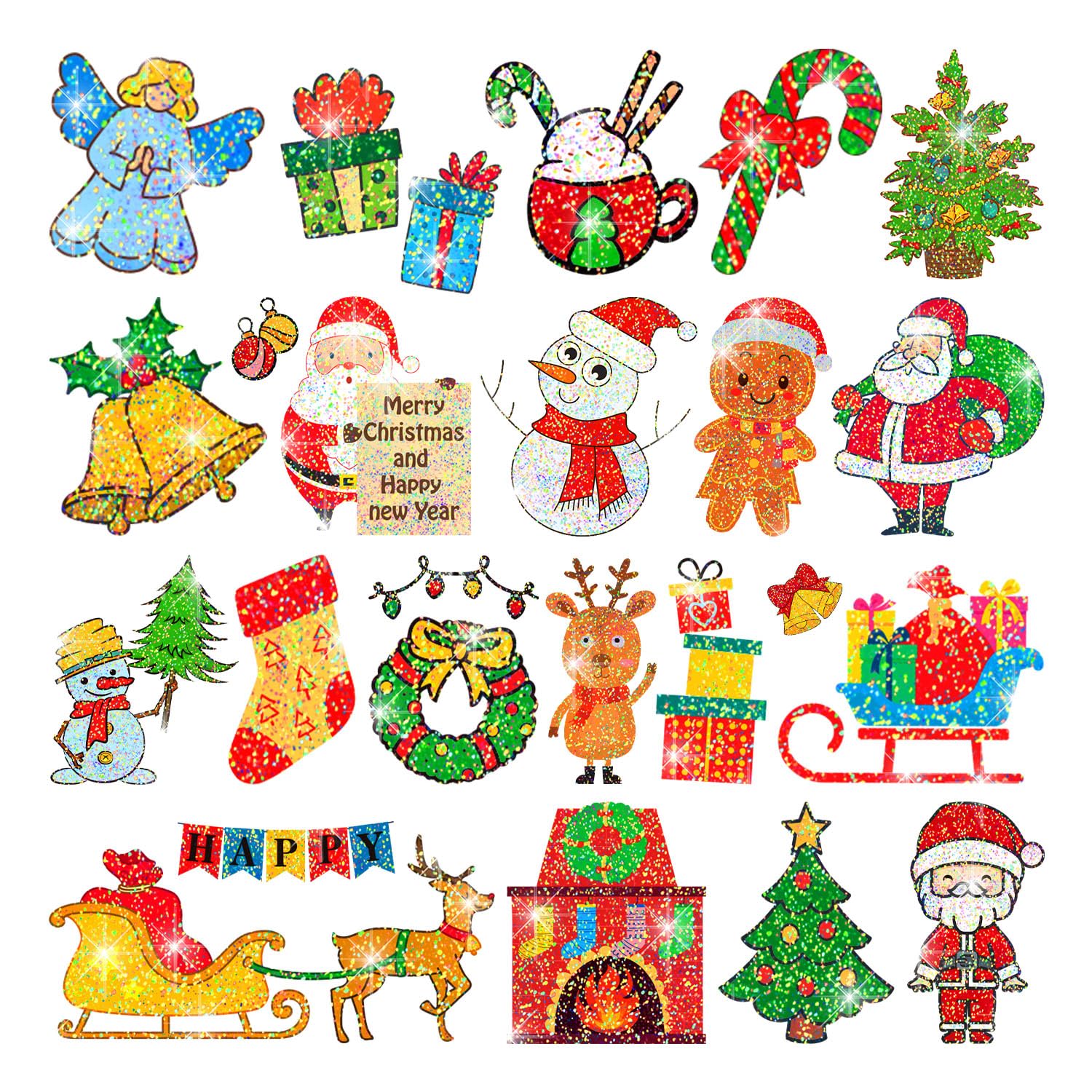 Partywind 28 hojas (245 estilos de brillantina), tatuajes de Navidad para niños, suministros de fiesta de cumpleaños de Navidad, decoraciones de