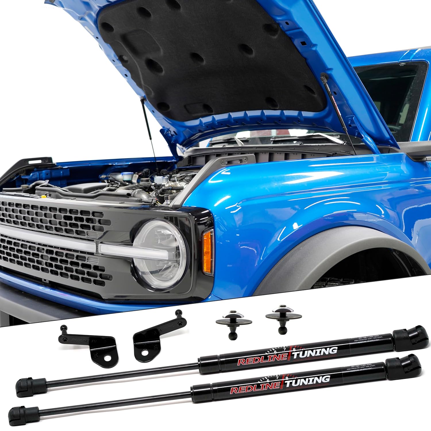 Redline Tuning 21-11039-02 Sistema MaxLIFT Plus de capó compatible con Ford Bronco 2021+ (todos los componentes negros – sistema atornillado)