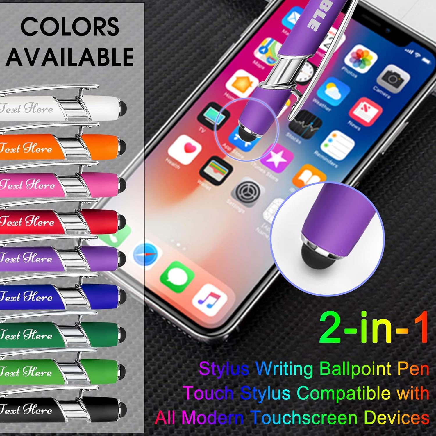 WQingot Paquete de 12 bolígrafos personalizados a granel con punta de lápiz capacitivo, bolígrafos personalizados con mensaje con nombre, ideas de