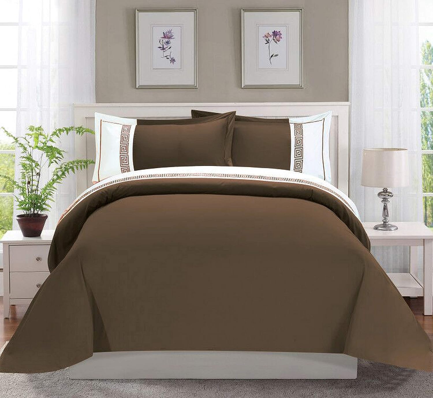 Elegant Comfort Luxurious Hotel Collection – Juego de funda de edredón súper suave de 1500 hilos, calidad egipcia, 3 piezas, patrón griego, tamaño
