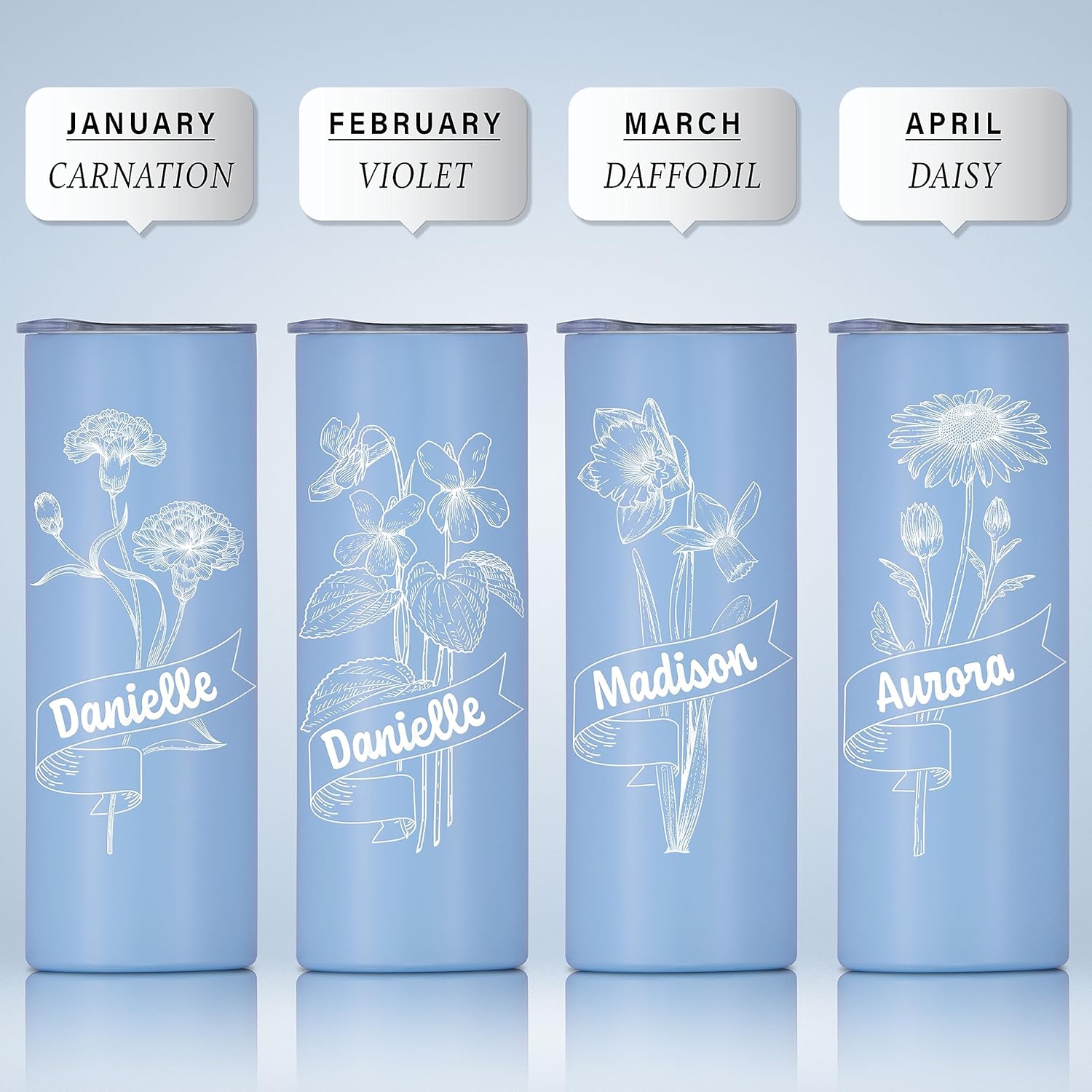 Vaso personalizado con flor de nacimiento grabada y nombre, vaso de café aislado al vacío de acero inoxidable de 20 onzas con tapa deslizante, taza