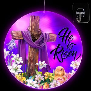 Luces de ventana de Pascua de 11 pulgadas, luces colgantes con texto en inglés “He Is Risen”, letrero de puerta de Jesús cristiano, decoración de Luces de ventana de Pascua de 11 pulgadas, luces colgantes con texto en inglés “He Is Risen”, letrero de puerta de Jesús cristiano, decoración de
