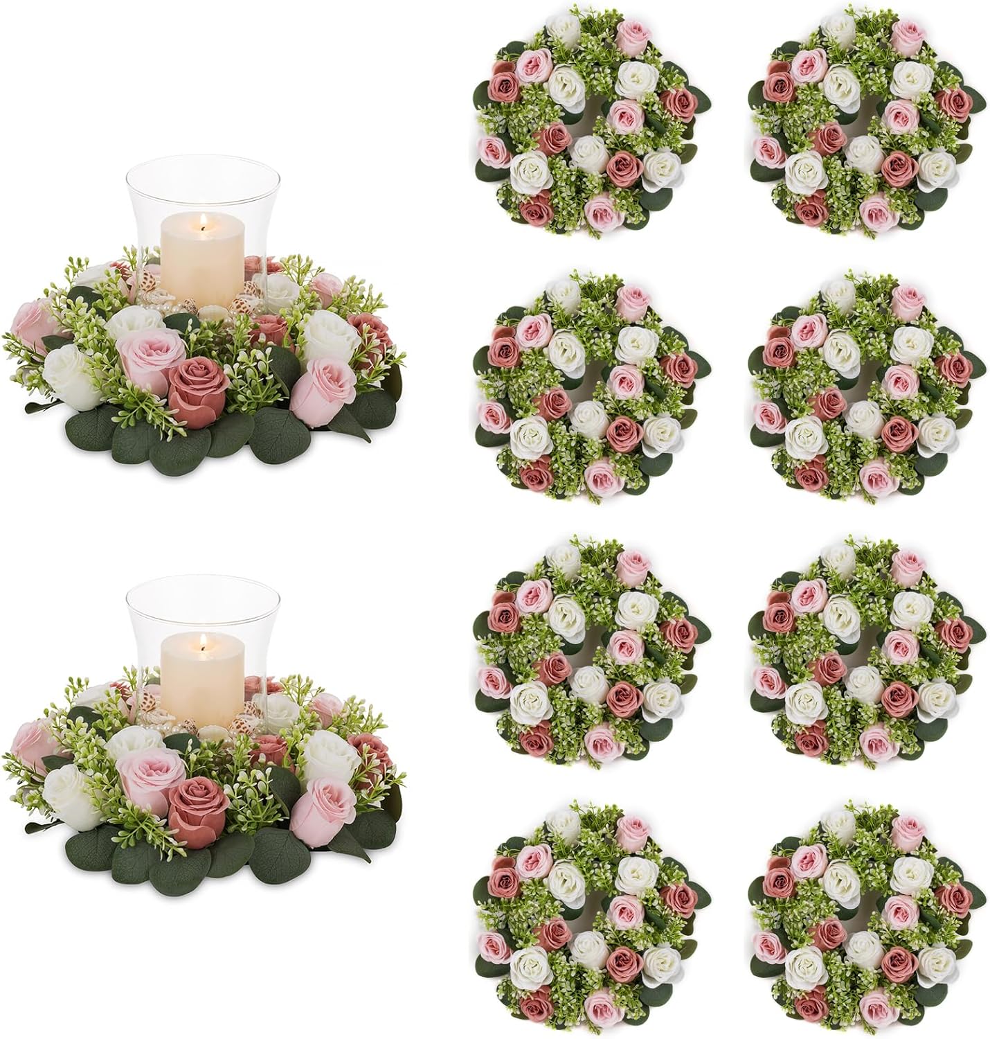Centros de mesa de flores NUPTIO para mesa de boda 10 piezas de 14 pulgadas de diámetro, coronas grandes de flores artificiales rosa polvoriento y