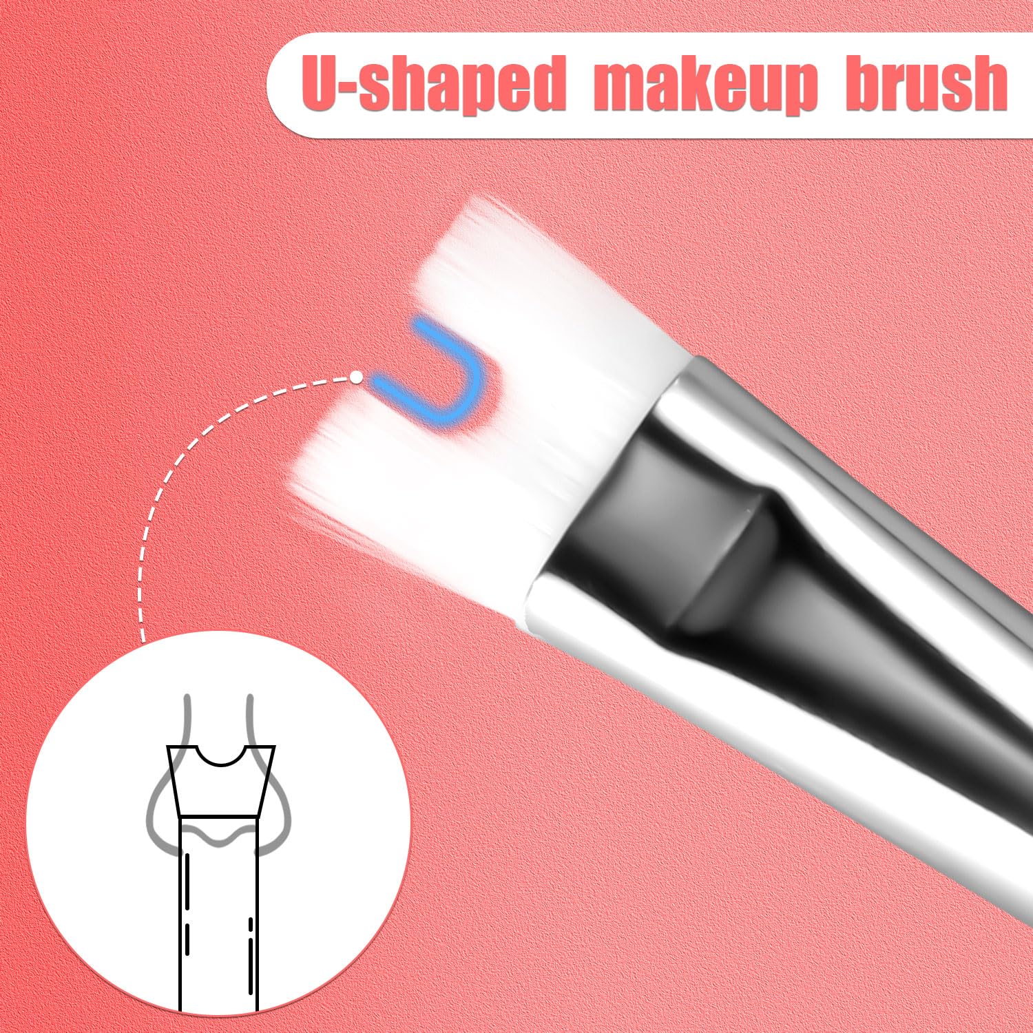 Contorno de nariz, brocha de maquillaje en forma de U, cepillo de contorno de nariz de doble extremo, cepillo Pro Contour Duo para esculpir y
