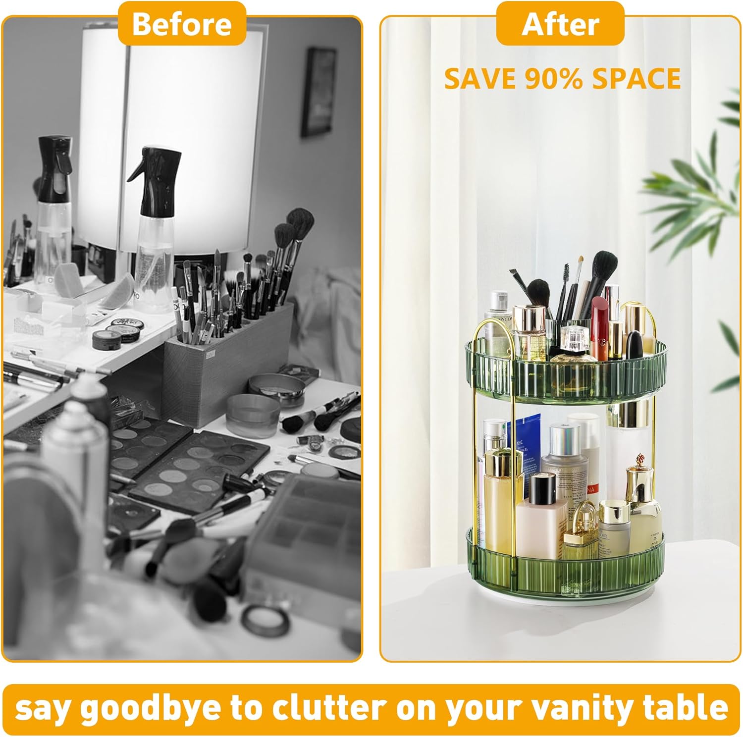XISIYUJZ Organizador de maquillaje giratorio de 360 para tocador de 2 niveles, organizador de tocador de baño de alta capacidad, organizador de