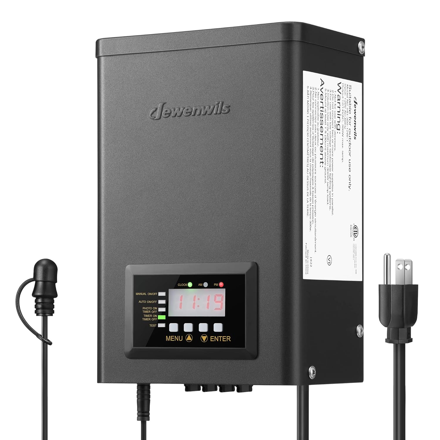 DEWENWILS Transformador digital de bajo voltaje de 300 W con temporizador, 120 V CA a 12 V14 V CA, transformador de iluminación de paisaje para