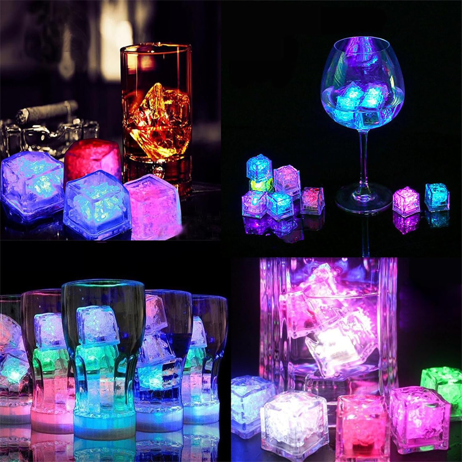 ZWFDC Cubos de hielo iluminados para bebidas, cubos de hielo LED con luces de color cambiantes, recuerdos de fiesta, paquete de 12 cubos de hielo