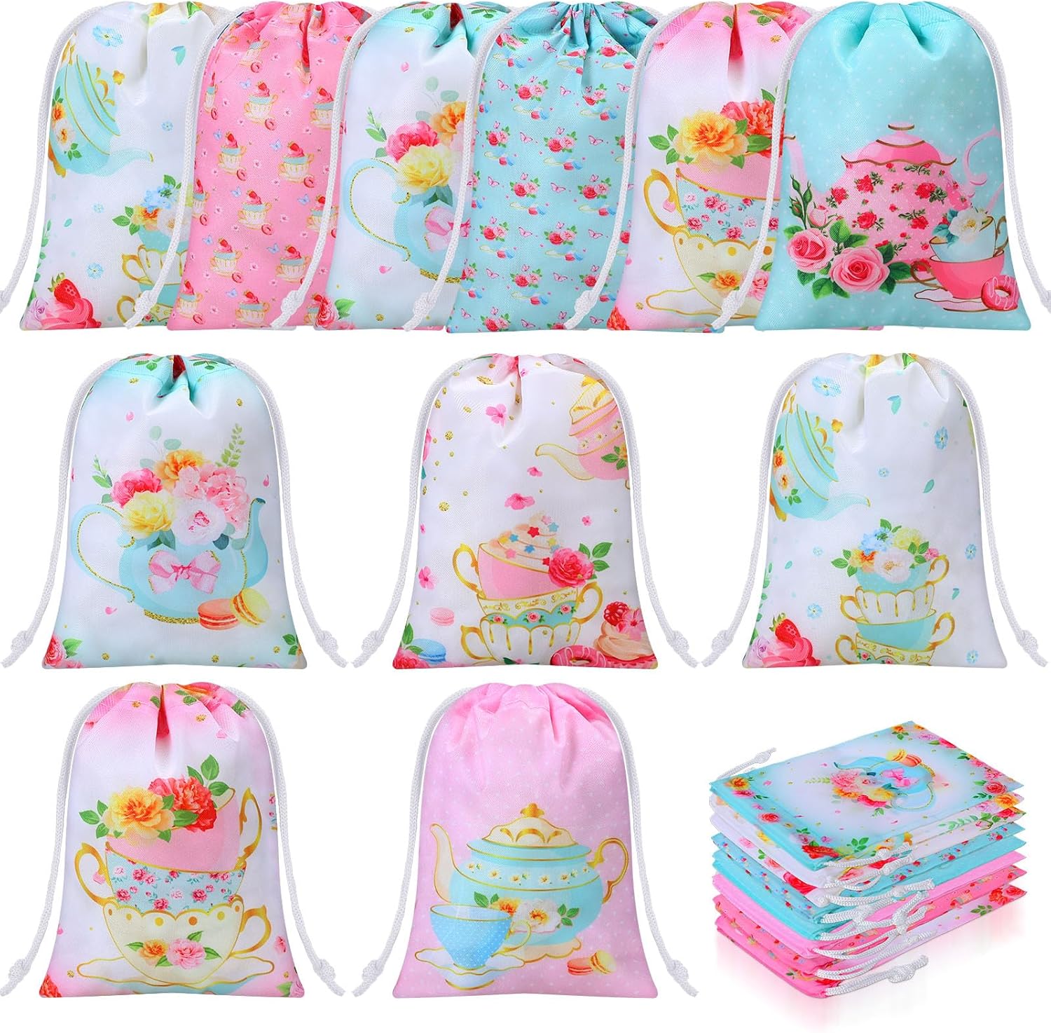 24 bolsas de regalo de fiesta de té, bolsas de regalo de fiesta de té, bolsas con cordón de regalo, bolsas de dulces para fiesta de té, bolsas de