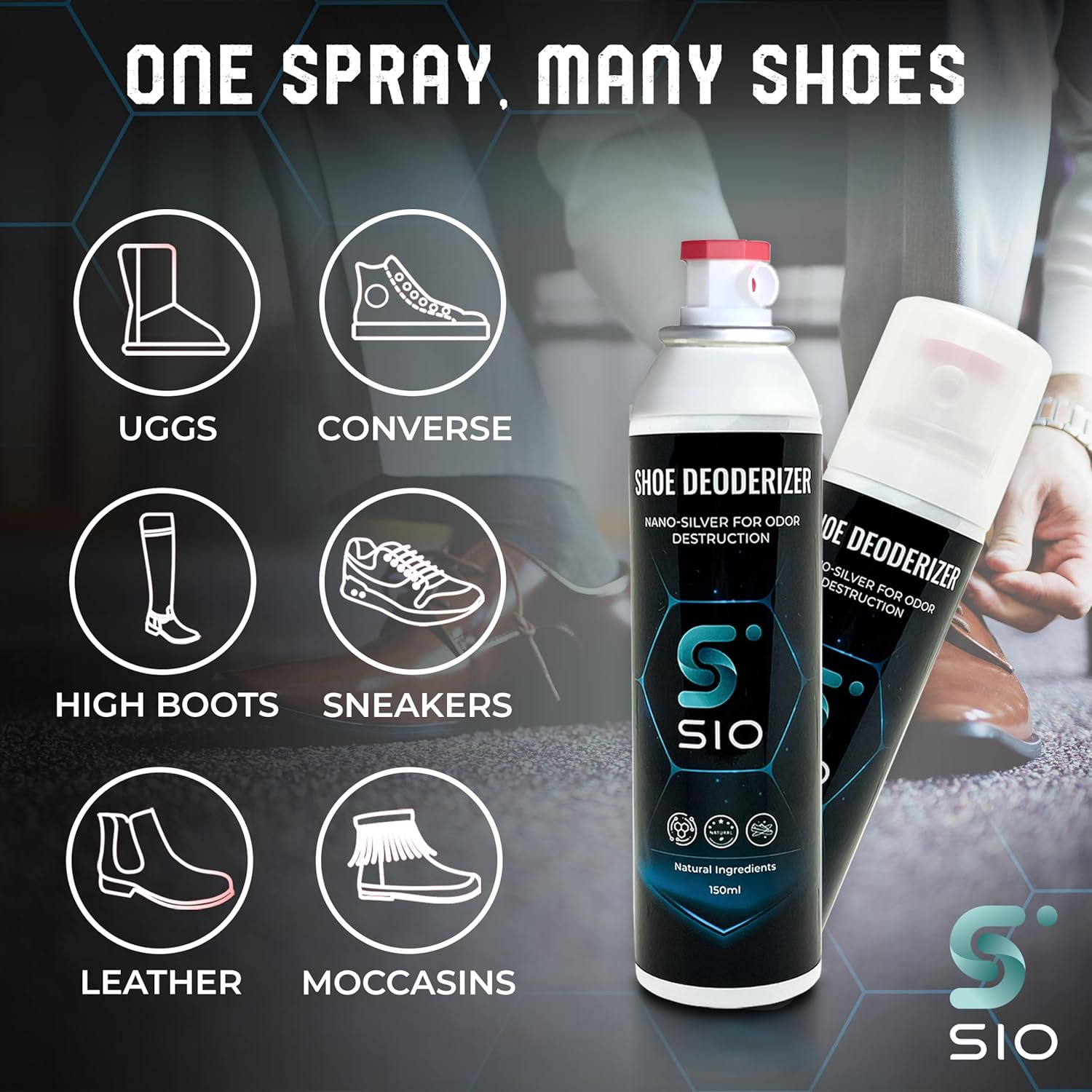 SIO Desodorizador de zapatos, espray eliminador de olores de zapatos, evita los pies apestosos y mantiene el calzado fresco (estándar)