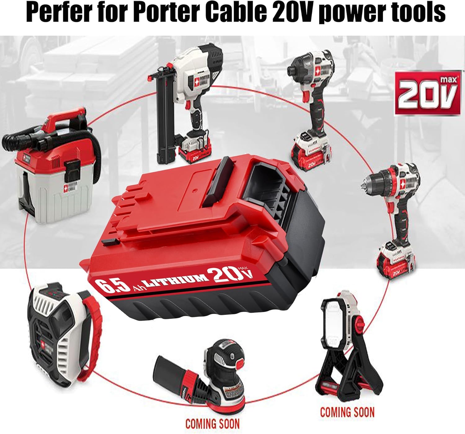 Bonacell Paquete de 2 piezas de repuesto de 6.5Ah 20V PCC685L para cable Porter de 20 V, batería compatible con cable Porter de 20 V, batería de