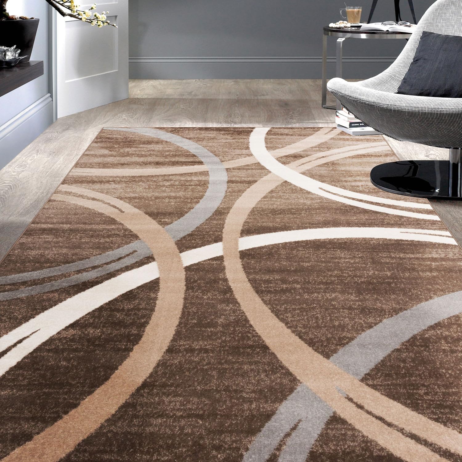 Rugshop – Alfombra moderna con diseño de círculos ondulados