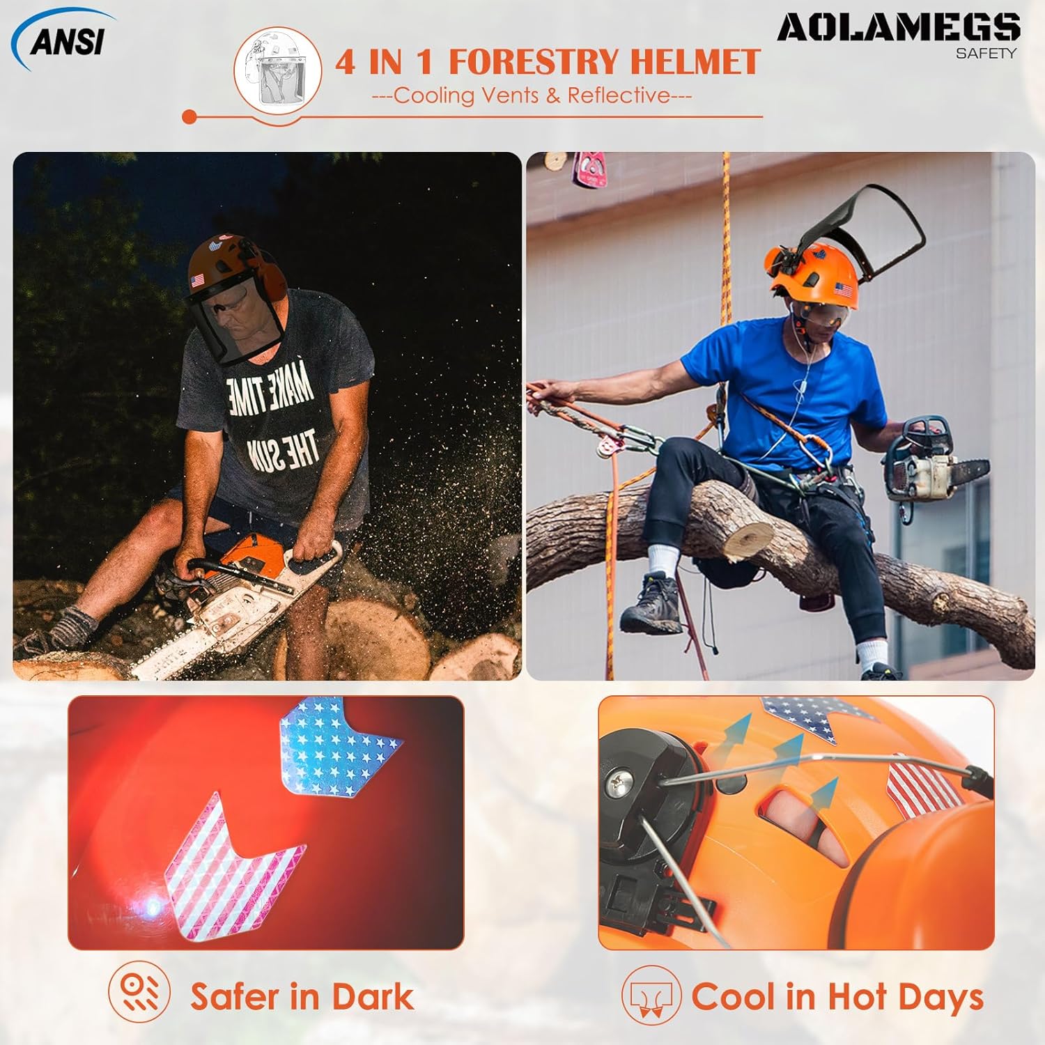 Casco de motosierra con protector facial, orejeras y visera interior, casco de arborista aprobado por la OSHA, casco de seguridad forestal