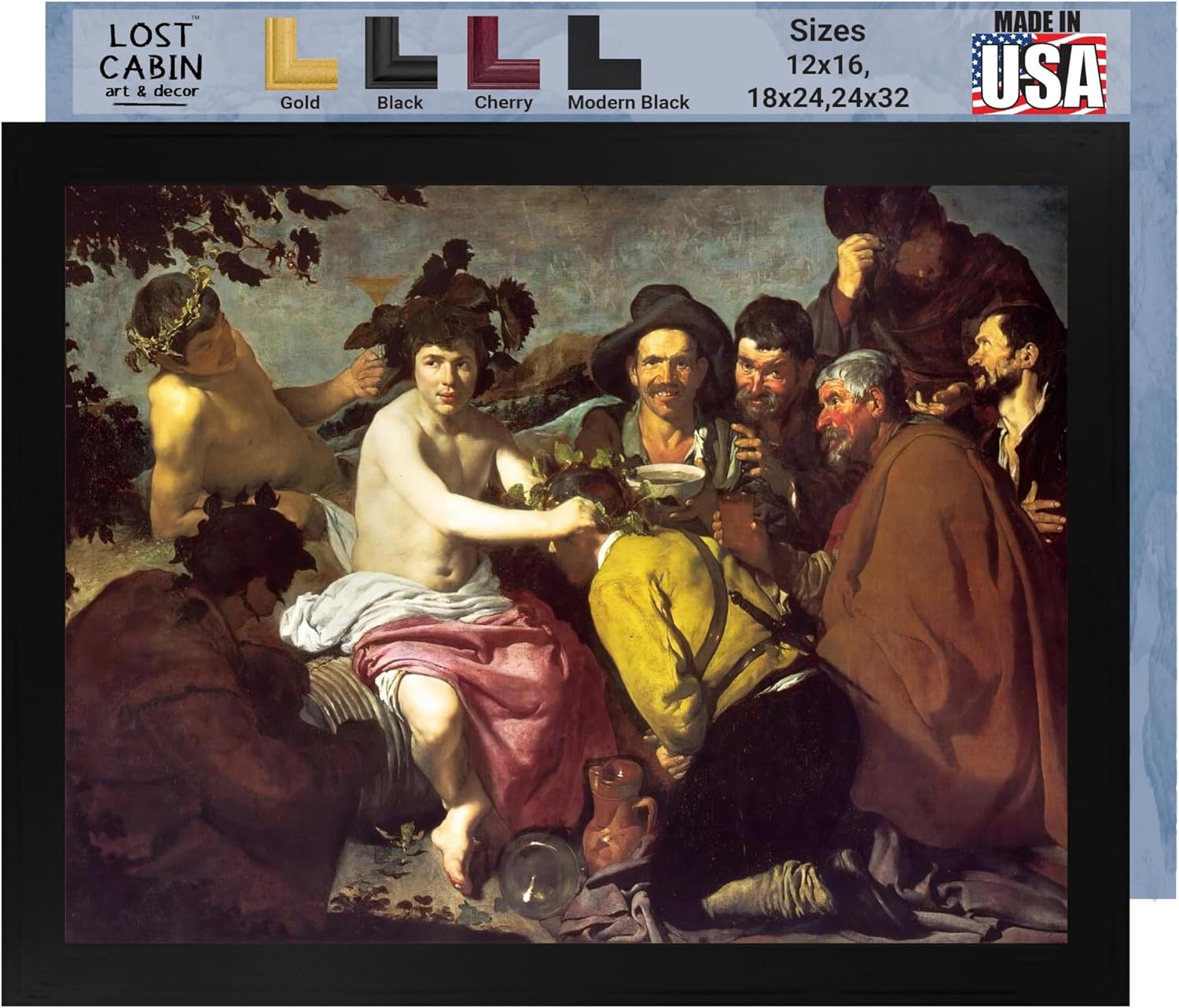 Lost Cabin Triumph of Bacchus por Diego Velazquez  Impresión en marco plano negro  Reproducción de pintura de obras de arte finas  Póster decorativo