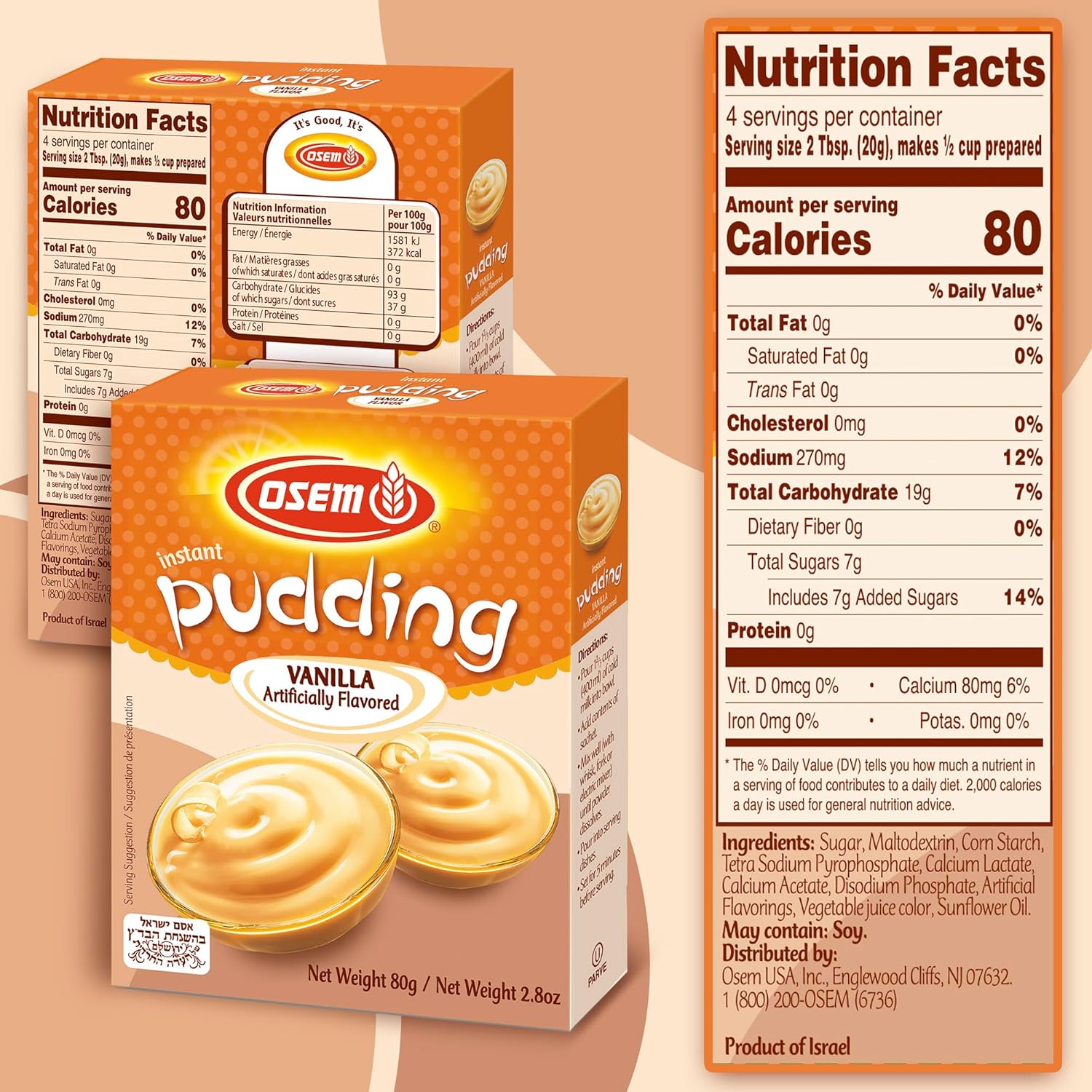 Osem Pudín instantáneo sabor vainilla 2.8 onzas. Paquete de 3.