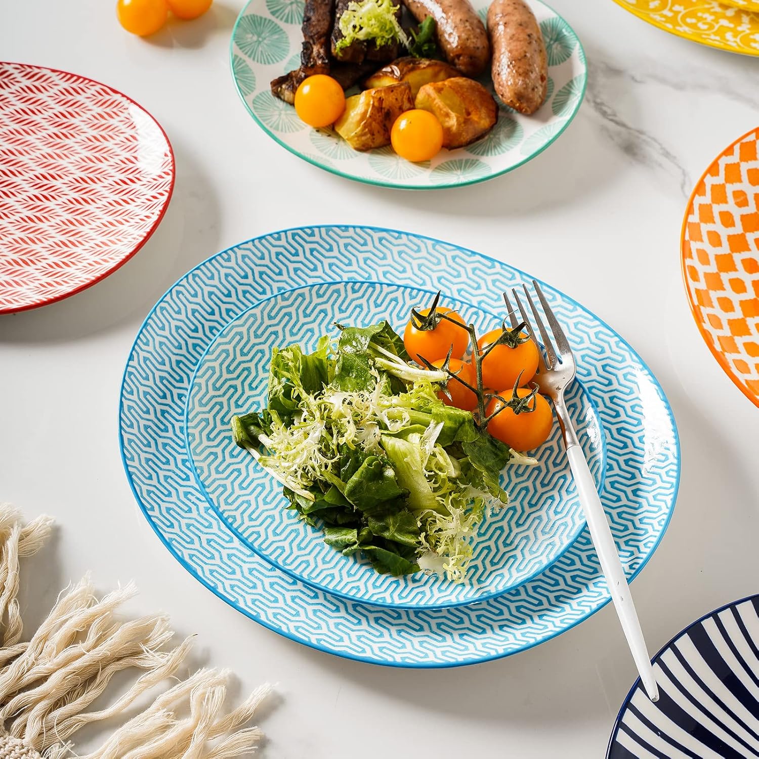 Selamica Platos de cena ovalados poco profundos de porcelana, platos curvados de ensalada de postre de 8 pulgadas, aptos para microondas,