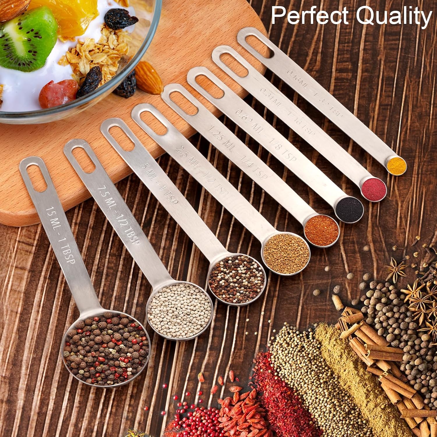 Juego de 9 cucharas medidoras de acero inoxidable, cucharadas pequeñas, cucharaditas, juego de 8 con nivelador adicional para líquidos y secos, cabe