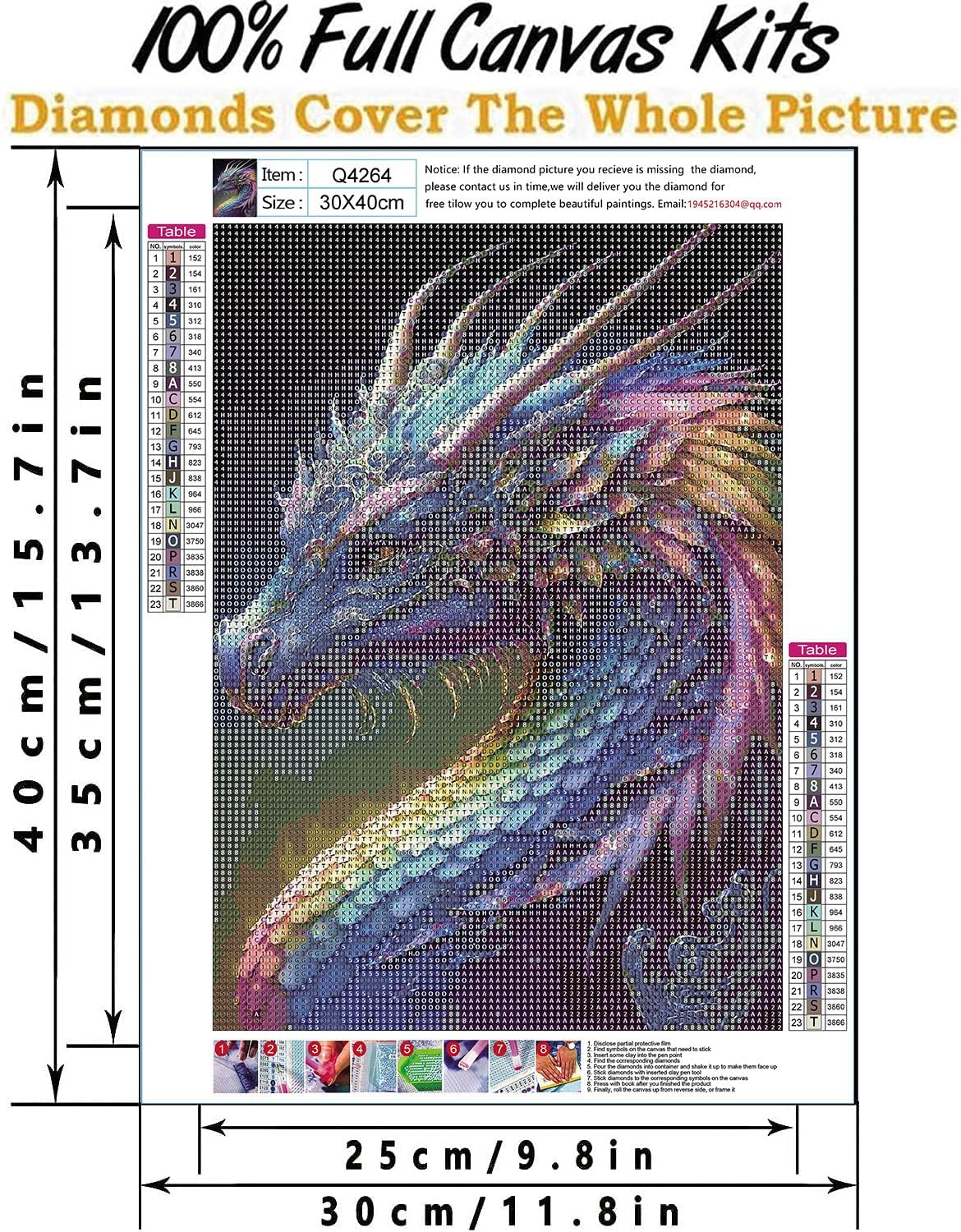 Coloridos kits de arte de diamantes de dragón para adultos, arte de diamantes 5D para adultos principiantes, pinturas de taladro completo con gemas