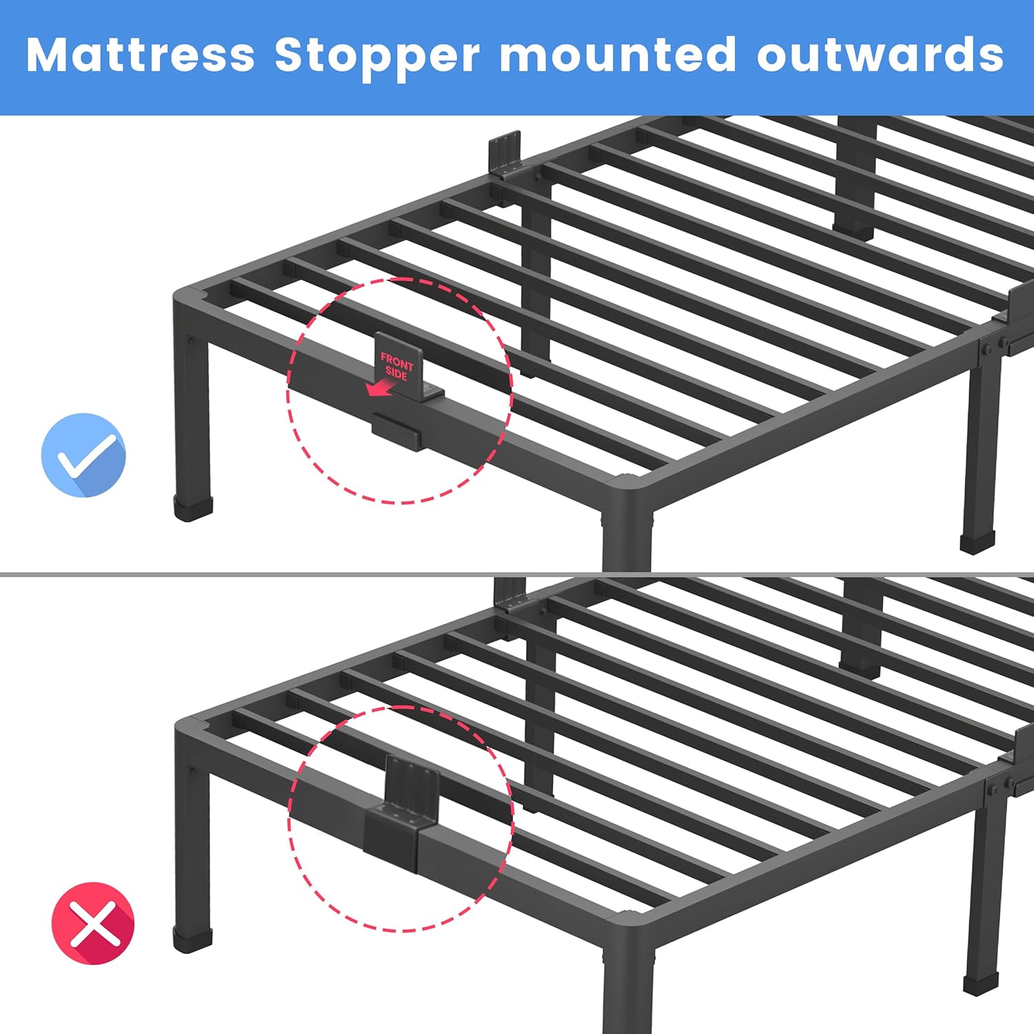 MAF Marco de cama de plataforma de metal individual XL de 14 pulgadas con patas de esquina redondas, soporte de listones de acero resistente de 3000