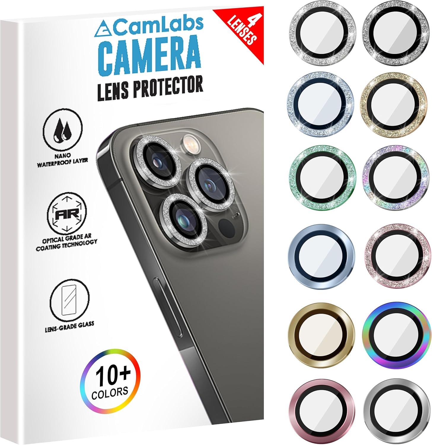 3+1 Protector de lente de cámara CamLabs iPhone 13 Pro y iPhone 13 Pro Max  Juego de 4 piezas antiarañazos, vidrio templado de dureza 9H, compatible