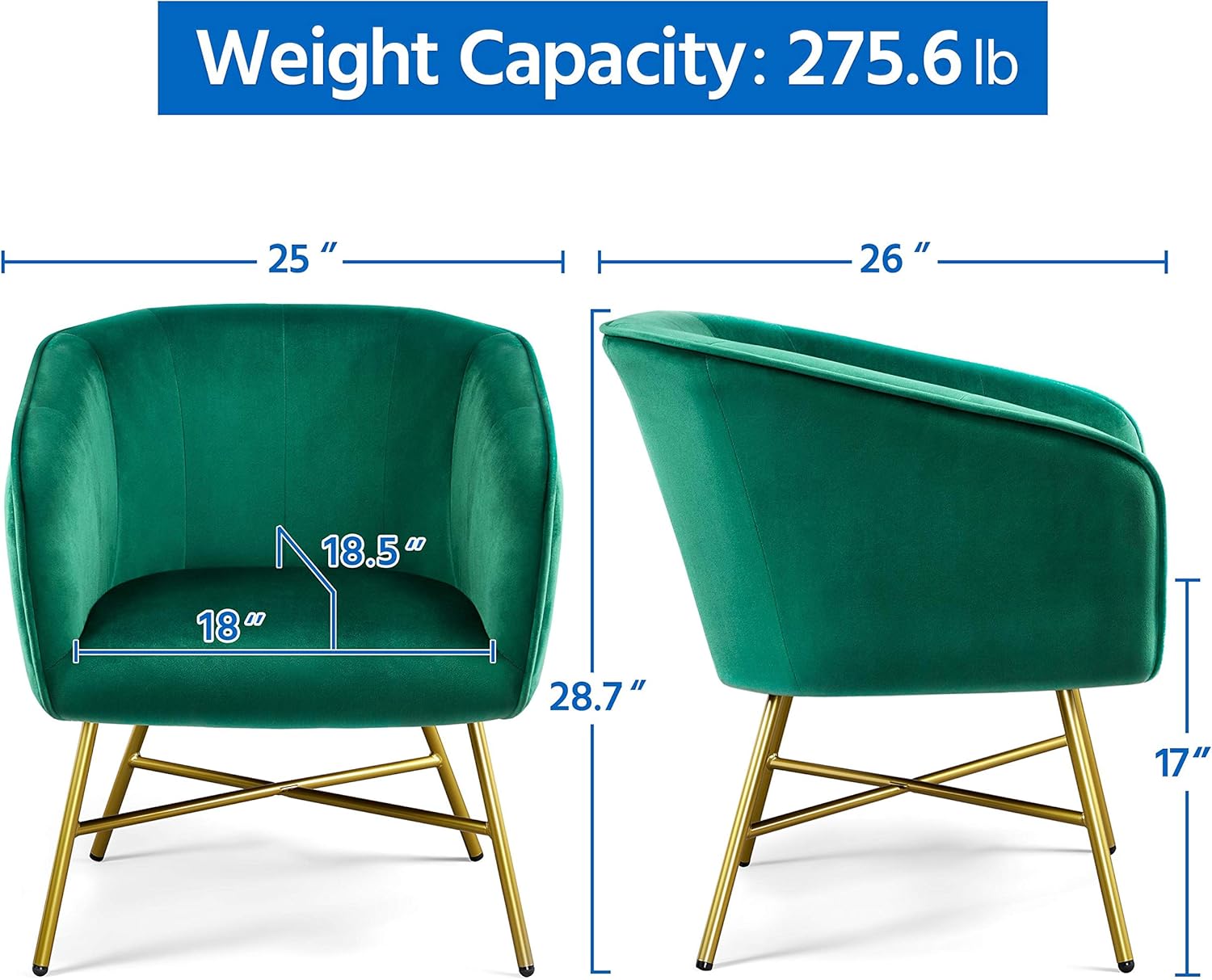 Yaheetech Silla de sala de estar, moderna silla de terciopelo suave con patas de metal dorado y acolchado suave para sala de estar, dormitorio, sala