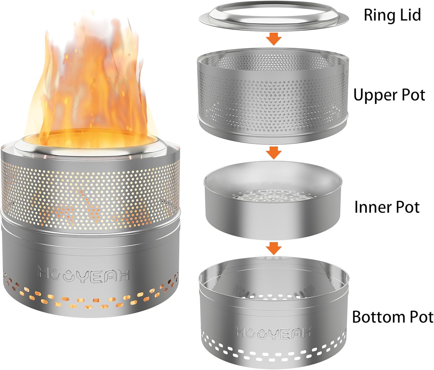 Fogata sin humo para patio exterior, chimeneas de madera de acero inoxidable de 20 pulgadas con cenicero extraíble, bolsa de almacenamiento portátil
