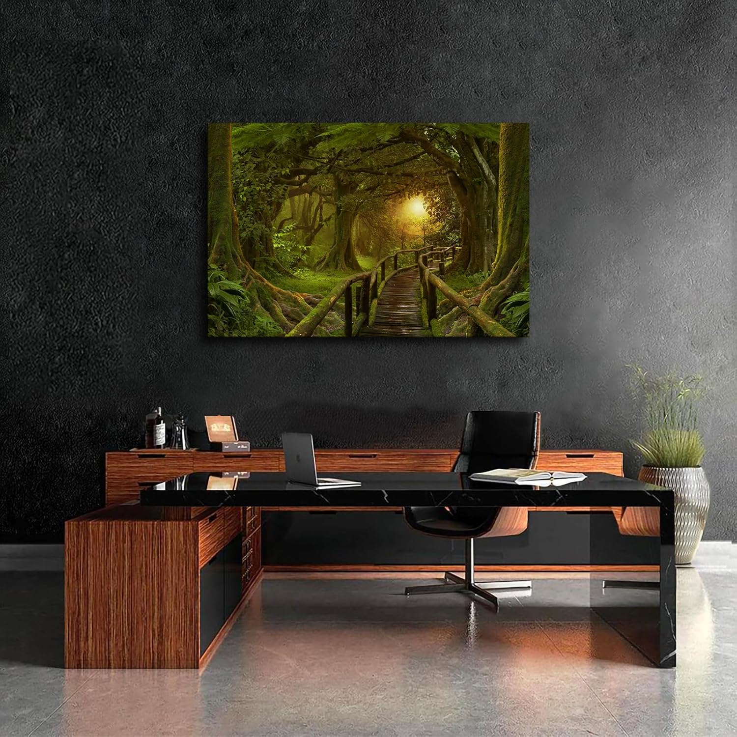 NikkOh Póster de paisaje de puente, puente de selva tropical, puesta de sol, pintura en lienzo, pintura HD, impresión para dormitorio, pared,