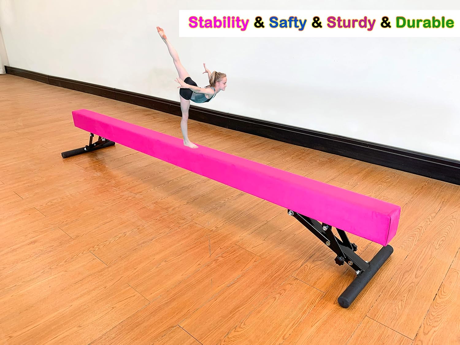 Viga de equilibrio ajustable de 8 pies de altura ajustable para niños y adolescentes de todos los niveles de gimnasia, equipo de gimnasia para
