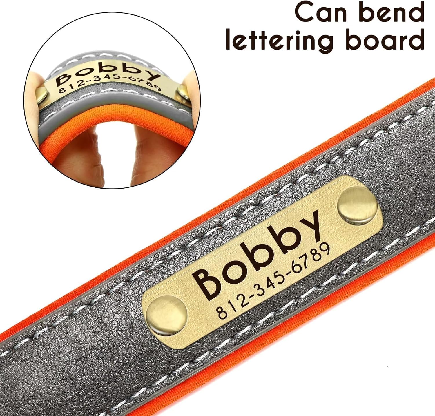 Beirui Collar de perro de cuero genuino personalizado y juego de correa, collar de perro de cuero acolchado suave con herrajes de metal duraderos