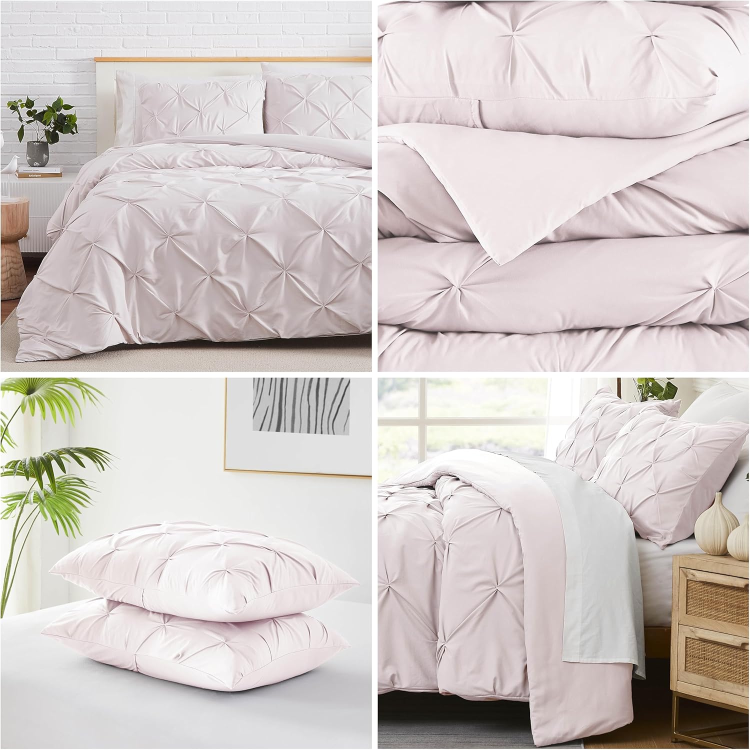 Southshore Fine Living, Inc. Juego de funda de edredón plisada con cremallera y lazos en las esquinas, suave y acogedora colcha de 3 piezas con dos