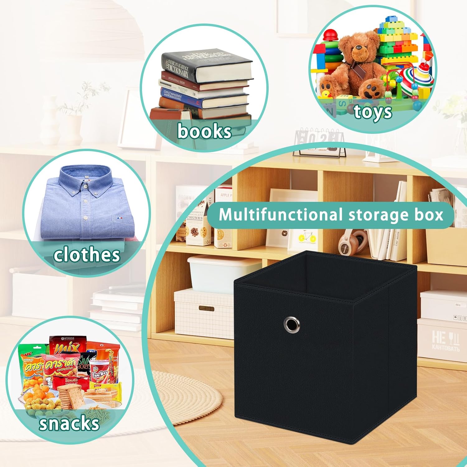 Contenedor de almacenamiento de tela, cubos plegables de 11 pulgadas con asa, organizadores de armario y almacenamiento, para el hogar, dormitorio,