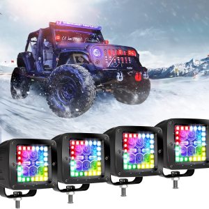 Nicoko Luces LED RGB de 3 pulgadas, 18 W, luces todoterreno, cápsulas cuadradas + controlador impermeable para luces, camión, automóvil, barco, Nicoko Luces LED RGB de 3 pulgadas, 18 W, luces todoterreno, cápsulas cuadradas + controlador impermeable para luces, camión, automóvil, barco,