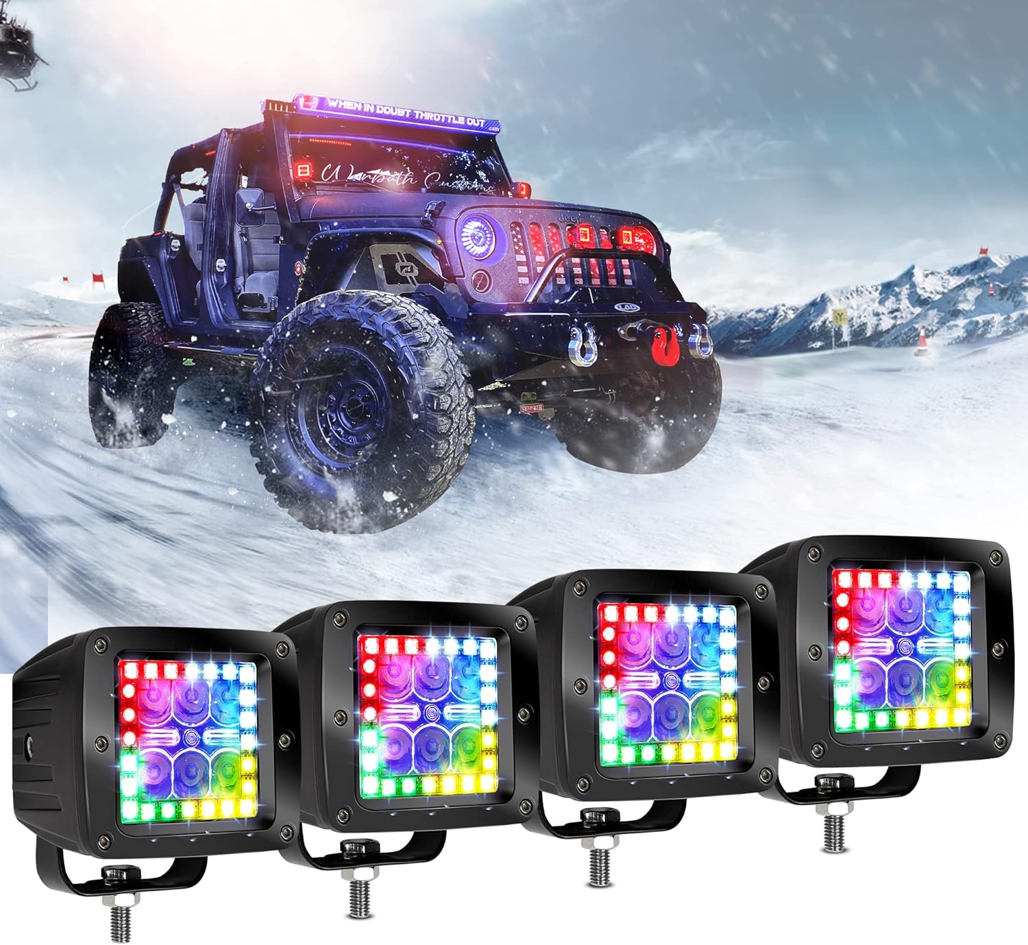 Nicoko Luces LED RGB de 3 pulgadas, 18 W, luces todoterreno, cápsulas cuadradas + controlador impermeable para luces, camión, automóvil, barco,