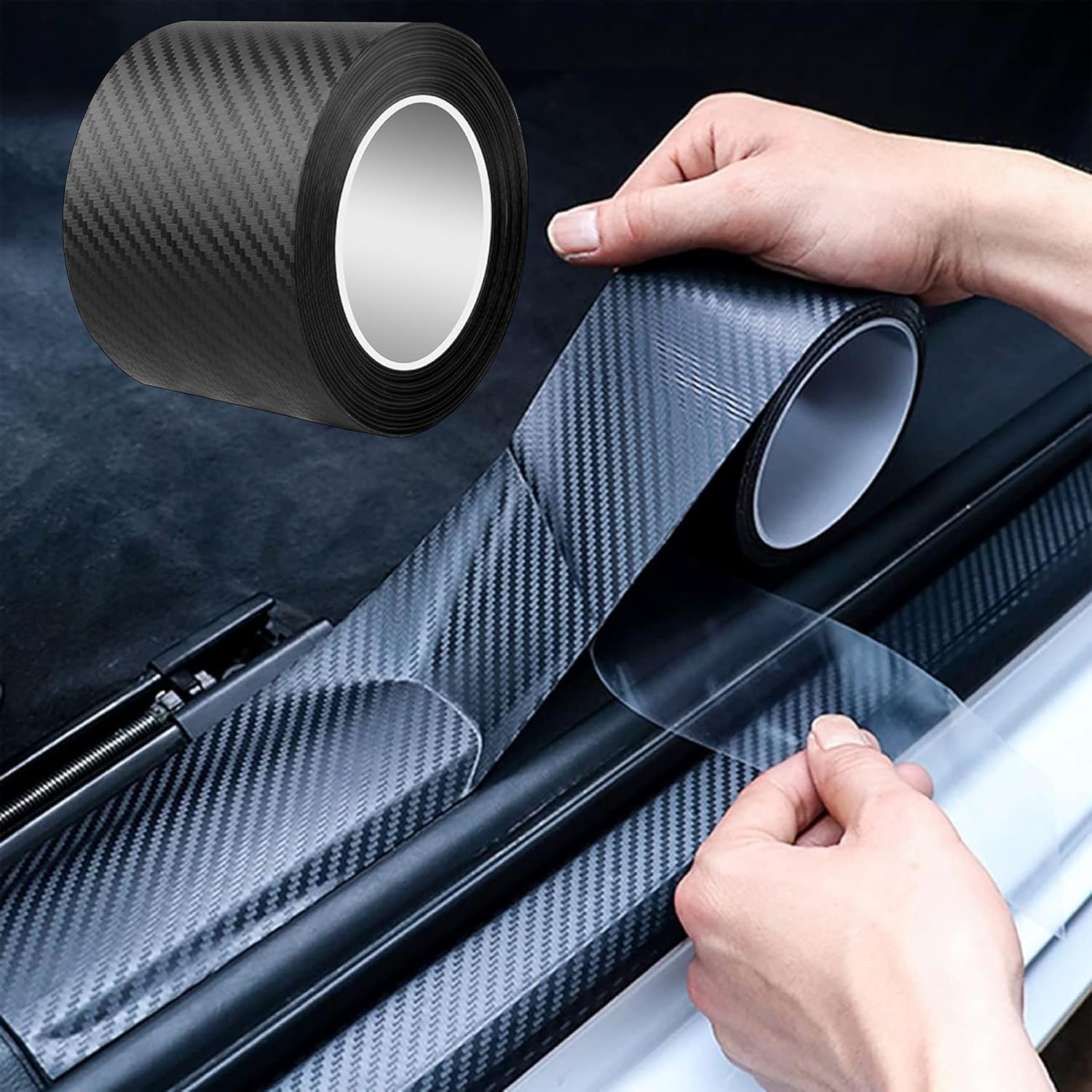 QODOLSI Pack-1 Protector de umbral de puerta de automóvil, tira anticolisión de fibra de carbono K3D, calcomanía para borde de puerta de automóvil,