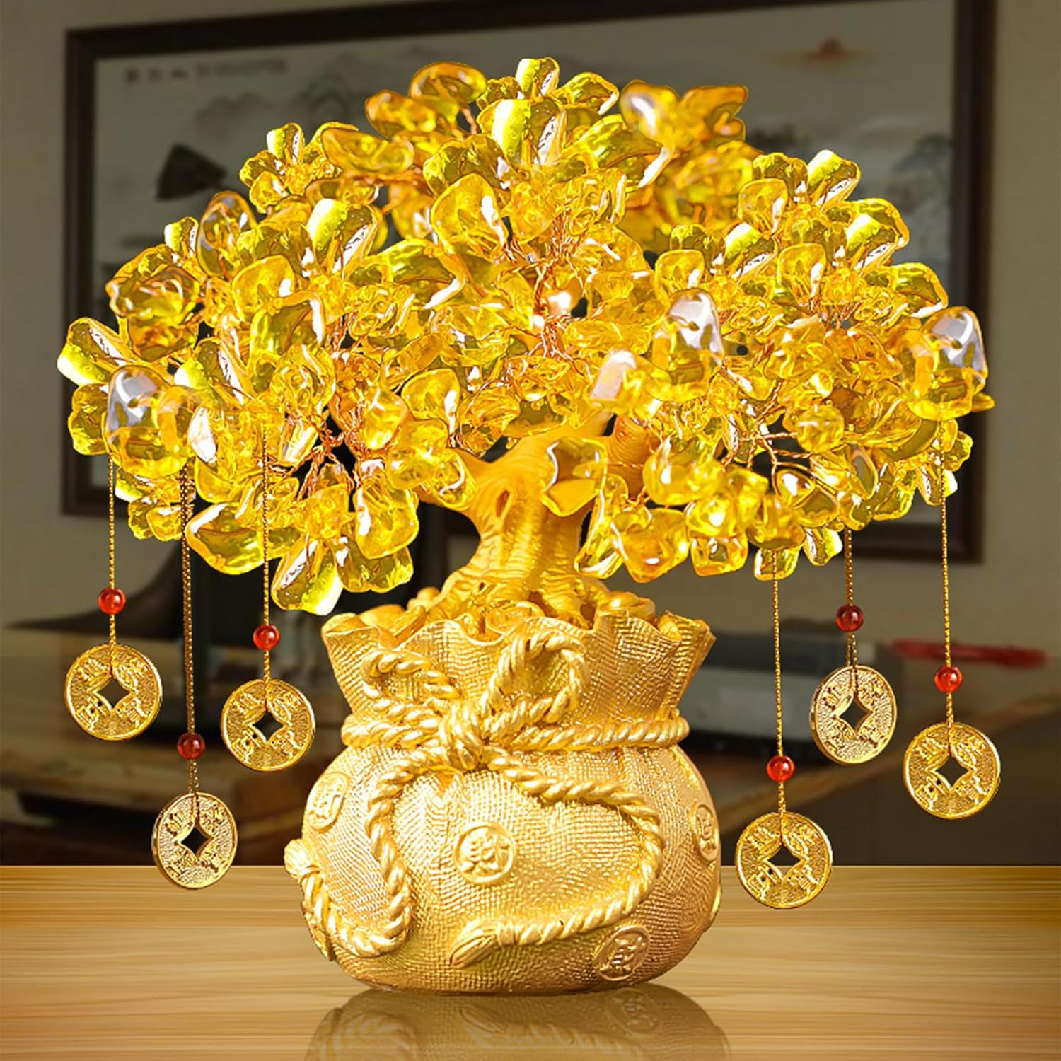 Colgante de árbol de la fortuna de citrino, para gabinete de vino, adornos decorativos de cristal, árbol de dinero, Feng Shui, bonsái para la