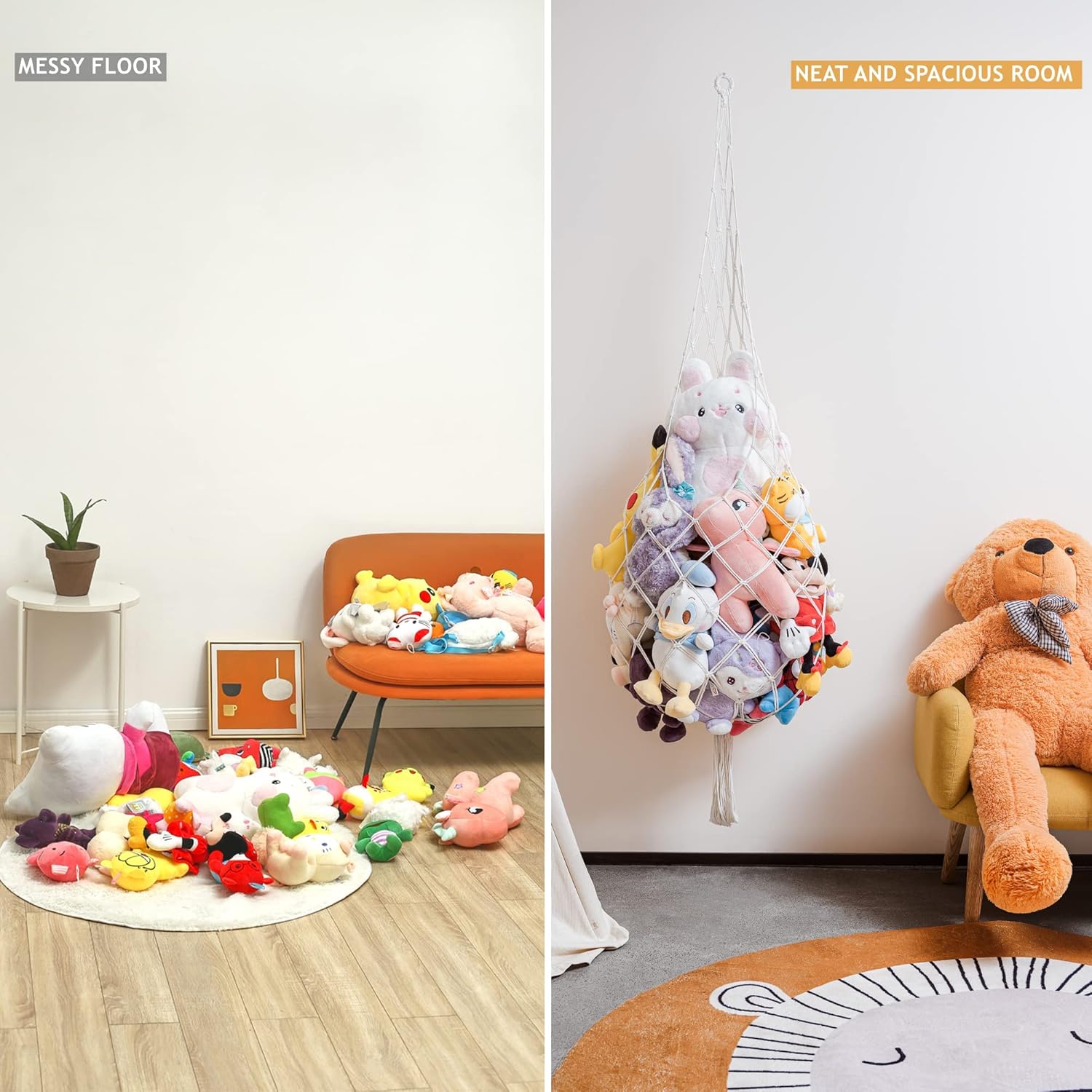 Hamaca de animales de peluche, red de animales de peluche o hamaca con hamaca LED para almacenamiento de animales de peluche, red de macramé,