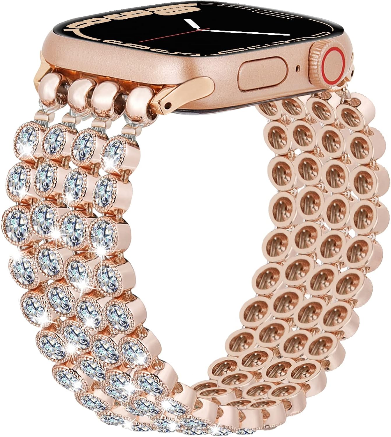 VISOOM Pulsera brillante compatible con Apple Watch Series 8 de oro rosa de 1.575 pulgadas, 1.496 pulgadas, 1.614 pulgadas, Series SE76, correa
