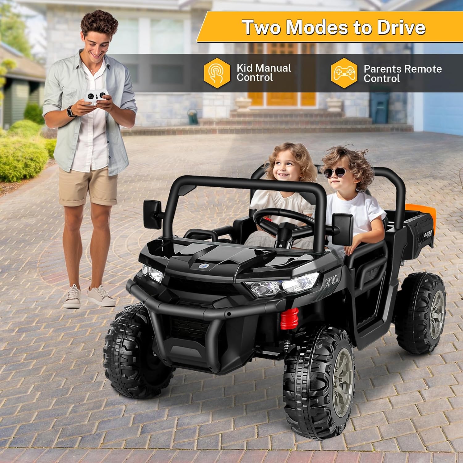 Hikole Juguetes de paseo de 24 V para niños grandes con cama eléctrica y control remoto, UTV para niños de 2 plazas con potente motor de 2 x 200 W,
