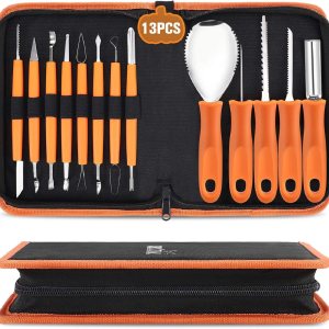 Kit de tallado de calabaza para Halloween, 13 piezas, juego profesional de tallado resistente, acero inoxidable de doble cara, kit de tallado para Kit de tallado de calabaza para Halloween, 13 piezas, juego profesional de tallado resistente, acero inoxidable de doble cara, kit de tallado para