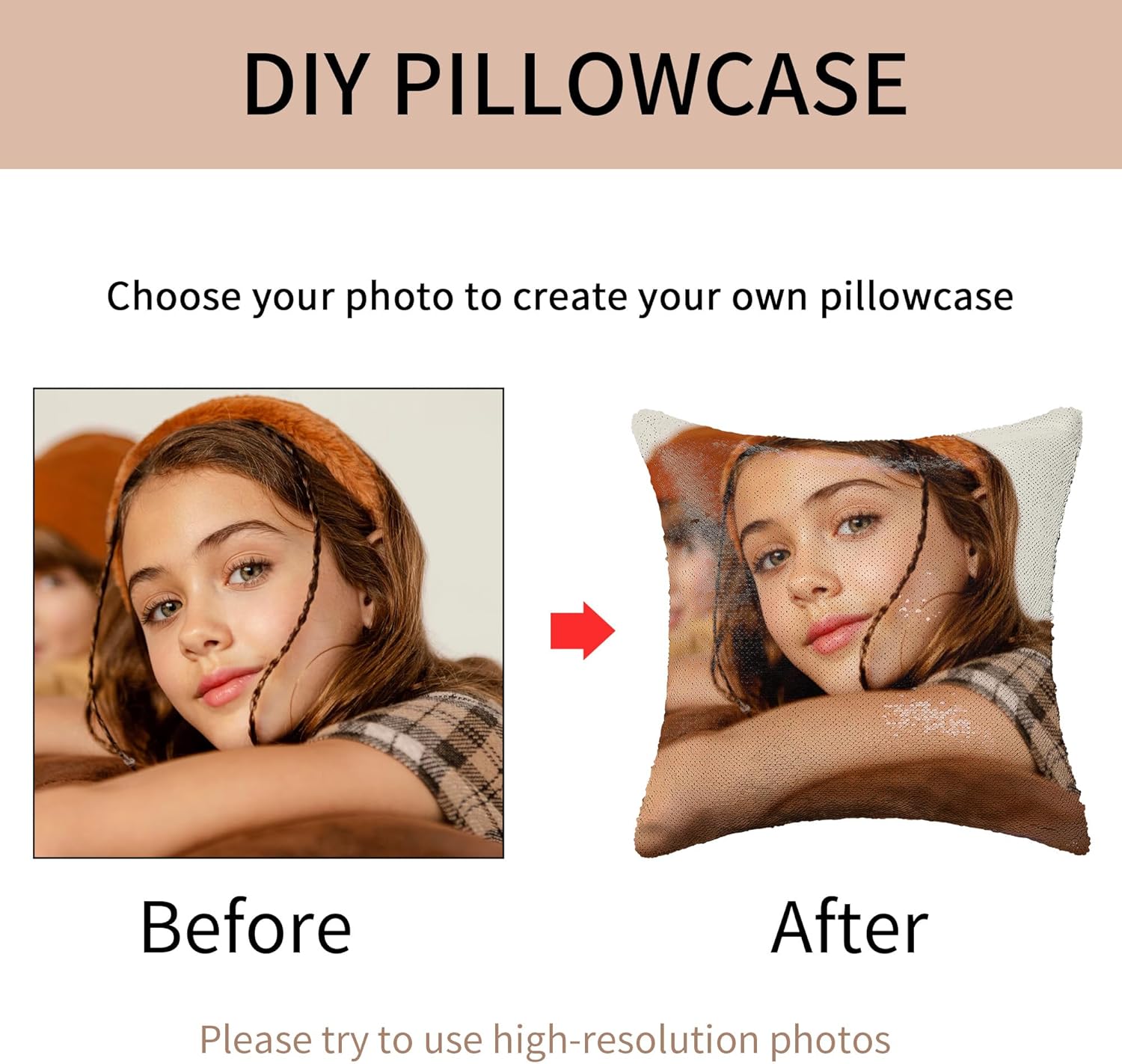 Easycosy Fundas de almohada de lentejuelas personalizadas, funda de cojín reversible mágica personalizada con tu imagen, regalos personalizados