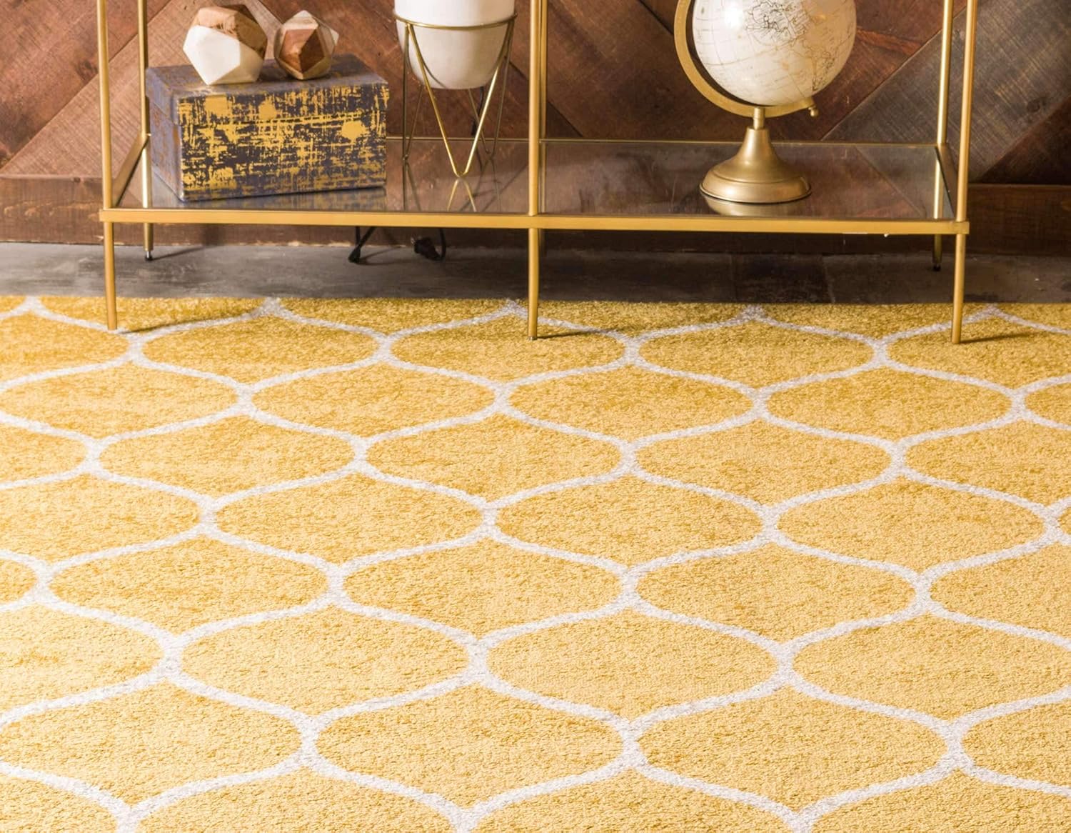 Unique Loom – Alfombra redondeada de la colección Trellis Frieze (3pies 3pulgadas x 5pies 3pulgadas, color amarillomarfil)