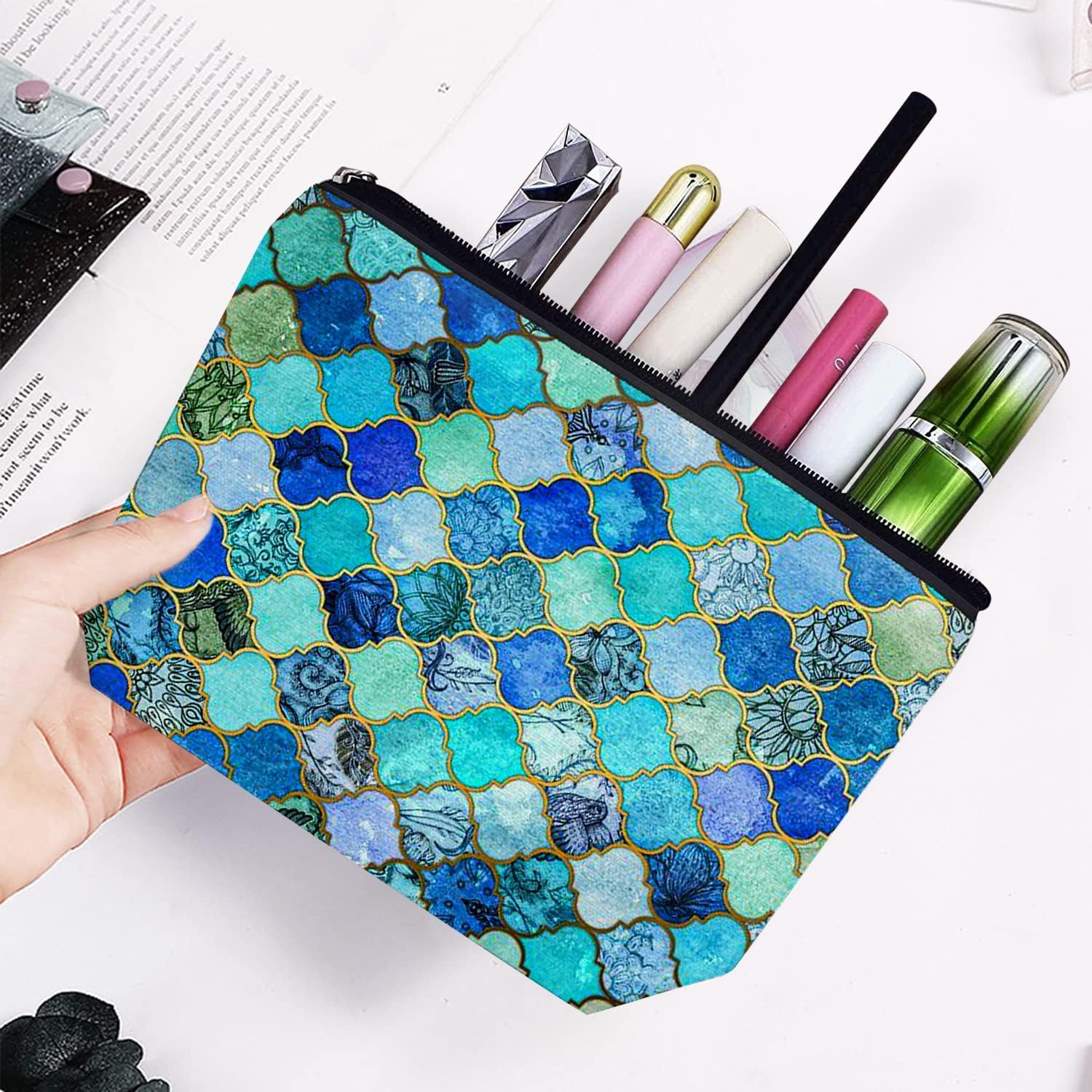 Bolsa de maquillaje para mujer, bolsa de maquillaje grande, bolsa de cosméticos de viaje, bolsa con cremallera, bolsas de aseo de 7 x 10 pulgadas,