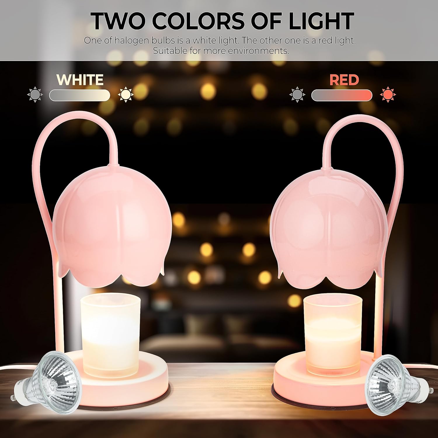 Lámpara calentadora de velas regulable con temporizador, calentador eléctrico de cera de velas con 2 bombillas, estética moderna, contemporánea,