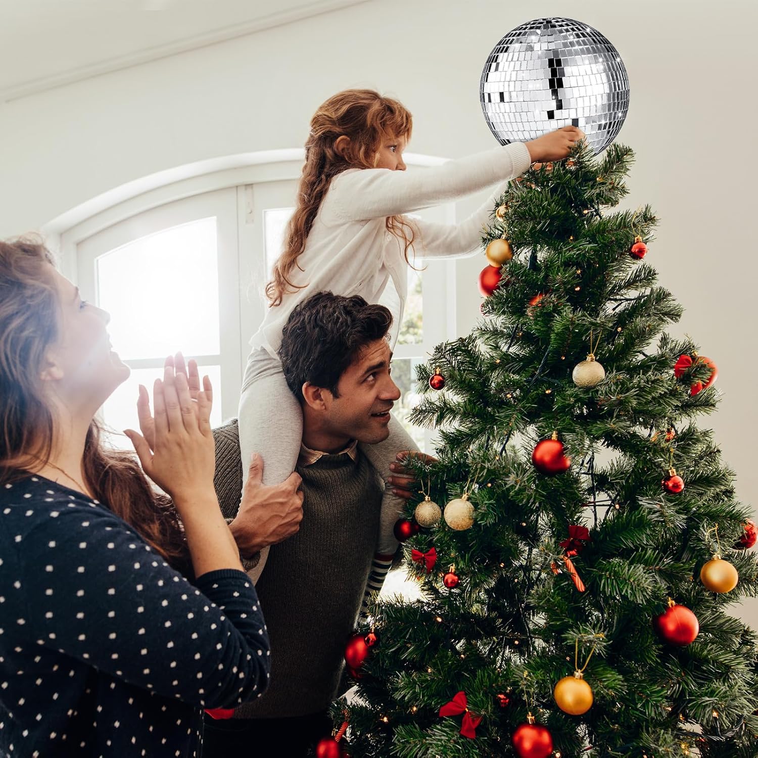 Leyndo – Bola de discoteca de 8 pulgadas, decoración de árbol de Navidad, bola de espejo de discoteca, bola de disco hueca 3D, decoración de bola de