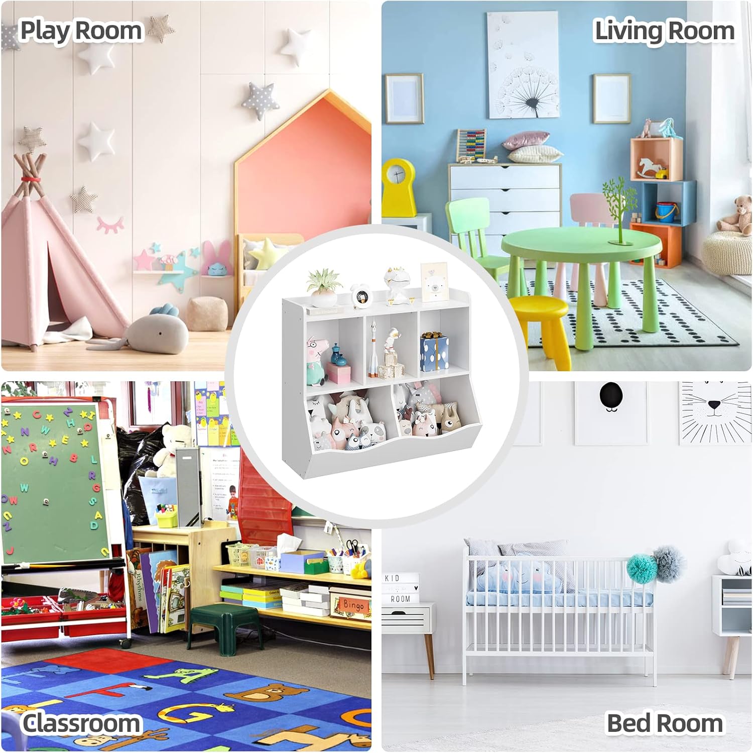 IDEALHOUSE Librero, organizador de almacenamiento de juguetes, cinco espacios de almacenamiento, adecuado para dormitorio, sala de juegos, sala de
