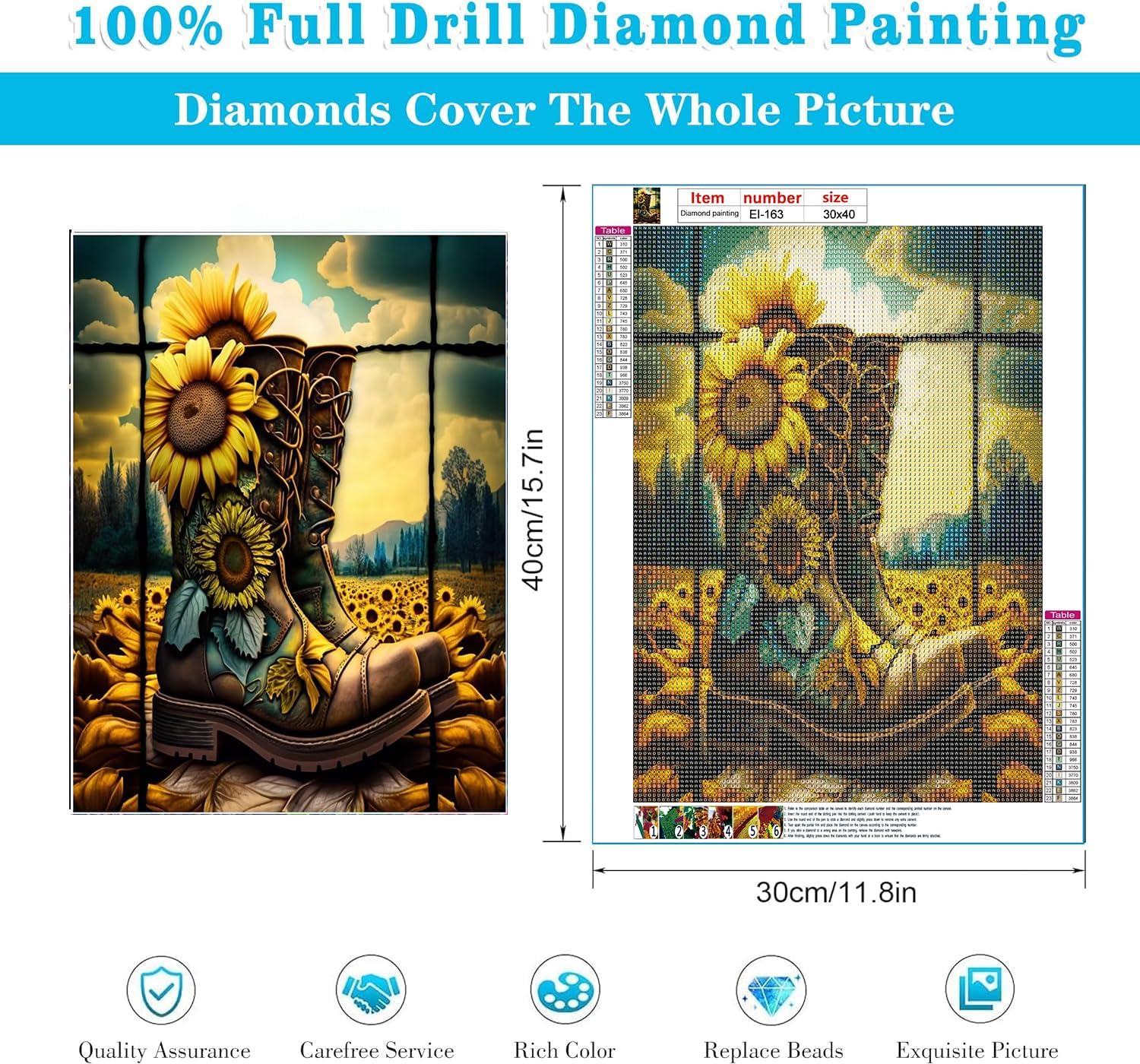 EIBEILI Kits de pintura de diamantes para adultos, botas y girasol, kits de arte de diamantes 5D para niños principiantes, bricolaje con puntos de
