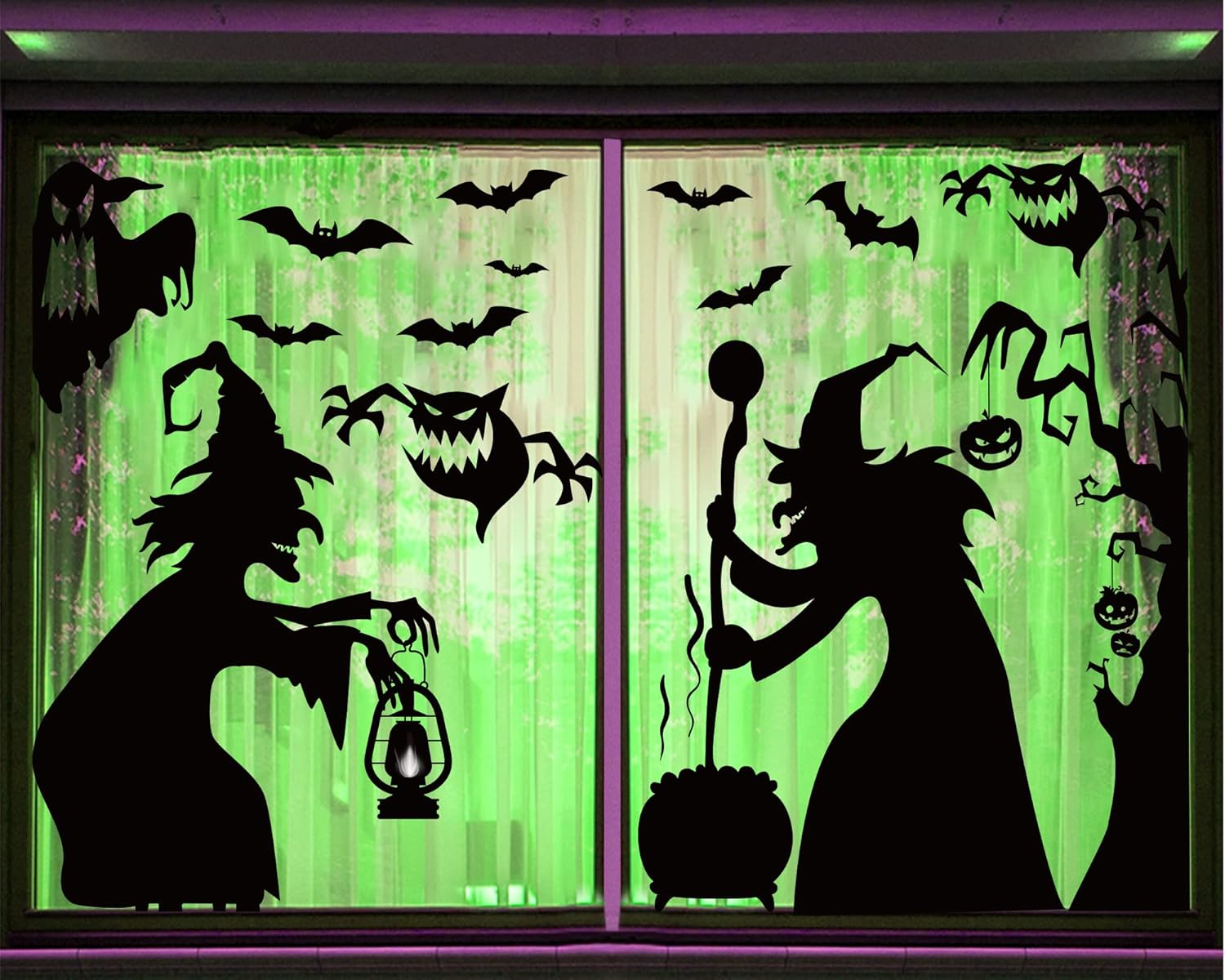 Decoraciones grandes para ventana de Halloween, bruja malvada, se aferra de Halloween, silueta aterradora, póster de ventana, calcomanías de terror