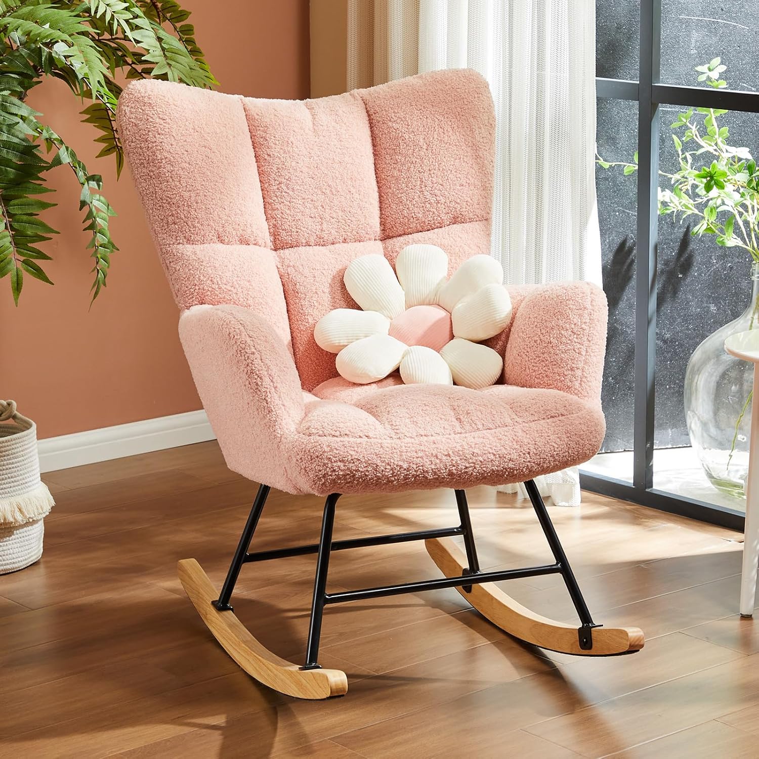 Respaldo alto mecedor y cómodo asiento acolchado, sillas reclinables para enfermería, tapizado de peluche, moderno sillón para guardería, sala de